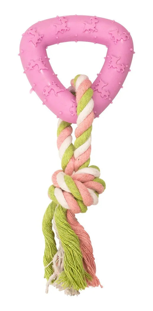 JUGUETE PERRO CAUCHO CON CUERDA TRIANGULO