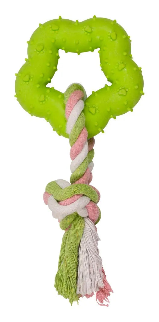 JUGUETE PERRO CAUCHO CON CUERDA ESTRELLA