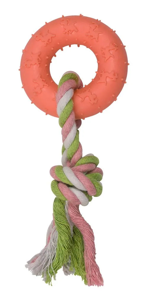 JUGUETE PERRO CAUCHO CON CUERDA CIRCULO